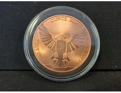 ONE OUNCE .999 FINE COPPER EAGLE COIN WITH COLORIZ...
