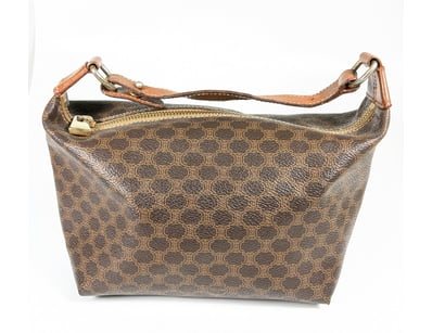 CÉLINE MACADAM CANVAS HOBO SHOULDER BAG WITH LEATH...