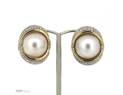 14K YELLOW GOLD, CREAM CULTURED MABE PEARL AND DIA...