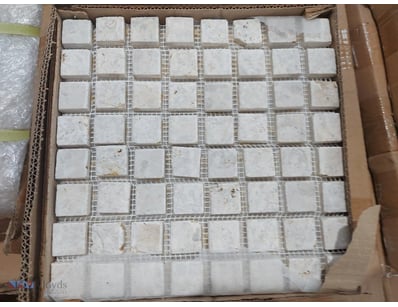 Bulk lot of white marble or stone tiles, neatly ar...