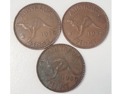 3X 1939 AUSTRALIAN PENNY COINS

488567+43



