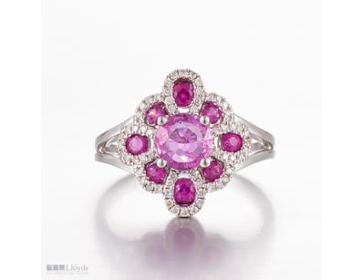 14CT WHITE GOLD PINK CEYLON SAPPHIRE AND DIAMOND C...