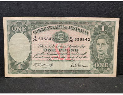 COMMONWEALTH OF AUSTRALIA ONE POUND NOTE, CIRCA 19...