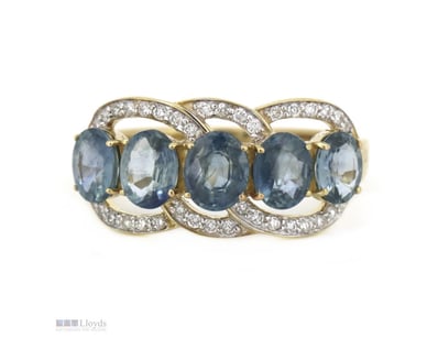 14K YELLOW GOLD, AQUAMARINE AND DIAMOND, ETERNITY ...