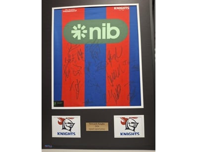 NEWCASTLE KNIGHTS 2026 SQUAD SIGNED & FRAMED JERSE...