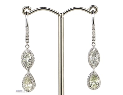 14K WHITE GOLD AND DIAMOND, DOUBLE HALO DROP EARRI...