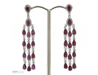 14K WHITE GOLD, RUBY AND DIAMOND, CHANDELIER EARRI...