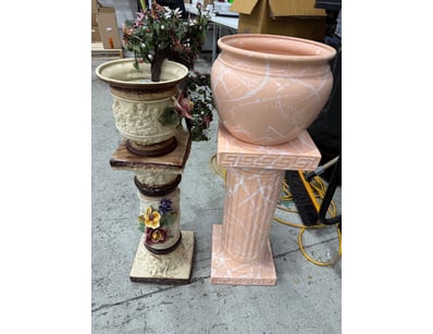 Elegant pair of decorative ceramic pedestal plante...