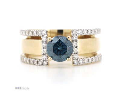14K YELLOW/WHITE GOLD, FANCY BLUE DIAMOND, DRESS R...