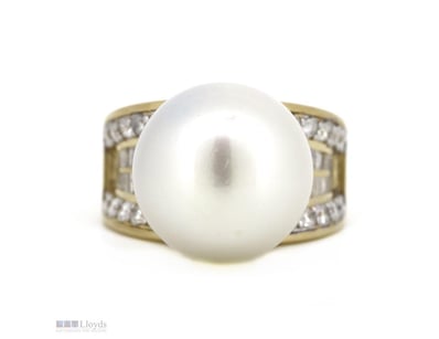 14K YELLOW GOLD, WHITE CULTURED SOUTH SEA PEARL AN...