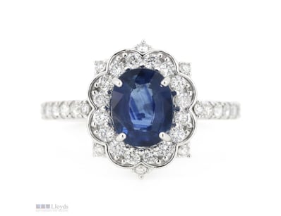 14K WHITE GOLD, 1.18CT BLUE CEYLON SAPPHIRE AND DI...