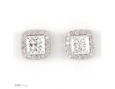 2.44 CT PRINCESS HALO STUD EARRINGS IN 18KT WHITE ...