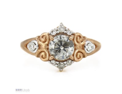 14K ROSE GOLD AND DIAMOND, VINTAGE INSPIRED RING. ...