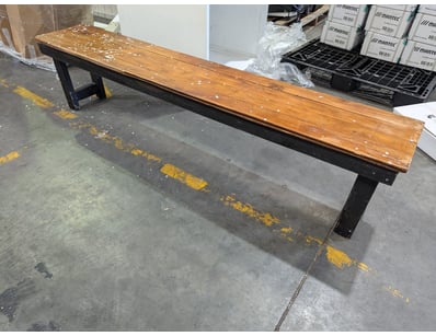 Bench seat, black finish timber frame, brown finis...