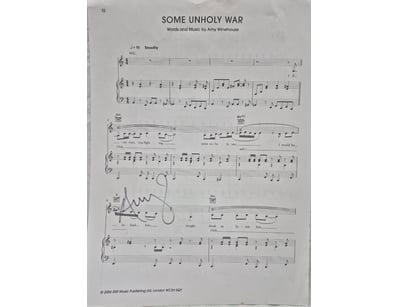 HAND SIGNED AMY WINEHOUSE MUSIC SHEET, SOME UNHOLY...