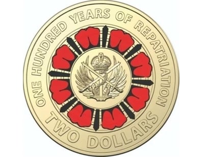 2019 $2 ANZAC 100 YEARS OF REPATRIATION AUSTRALIAN...