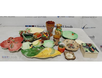 ASSORTED MAJOLICA-STYLE POTTERY INCLUDING, GERMAN ...
