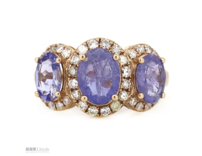 14K ROSE GOLD, TANZANITE AND DIAMOND, HALO TRILOGY...
