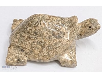 TURTLE CARVING MADE FROM SHELL FOSSILS IN LIMESTON...