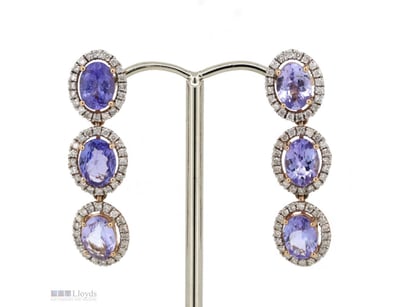 14K ROSE GOLD, TANZANITE AND DIAMOND, TRIPLE DROP ...