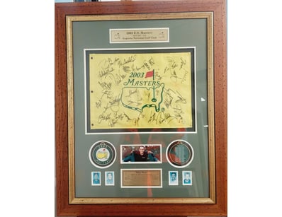 2003 U.S. MASTERS CHAMPIONSHIP SIGNED FLAG AND MEM...