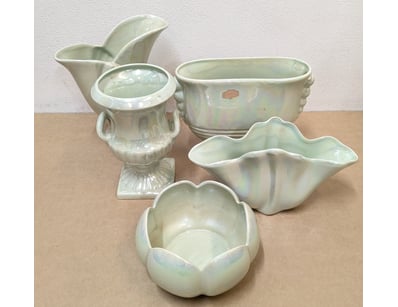 COLLECTION OF FIVE CELADON GLAZED CERAMIC RAYNHAM ...