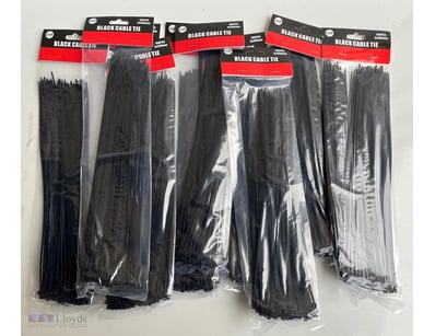 1000 Cable Ties, 300mm Black UV Treated (10 X Pack...