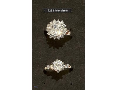 2 X 925 SILVER RINGS WITH WHITE ZIRCONS SIZE 8    ...