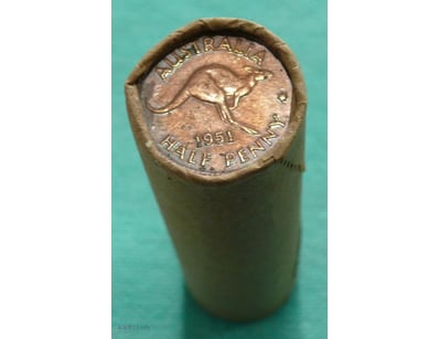 ROLL OF 1951 KGVI, AUSTRALIAN HALF PENNY  

(50X C...