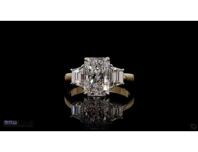 3.94 CT RADIANT THREE-STONE RING WITH TRAPEZOID SI...