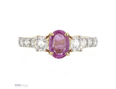 14K YELLOW GOLD, PINK SAPPHIRE AND DIAMOND, DRESS ...