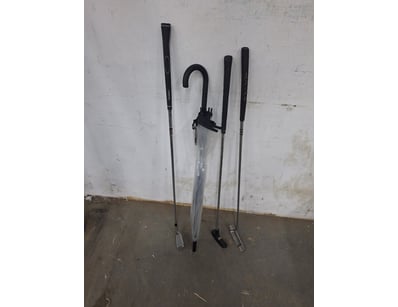 Golf Clubs And Umbrella, 2 x Putters, 1 x Left Han...