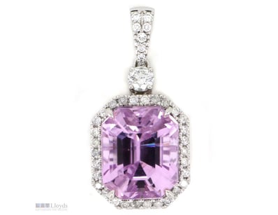 14K WHITE GOLD, KUNZITE AND DIAMOND, HALO STATEMEN...