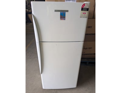 Top-mount refrigerator in white finish featuring d...