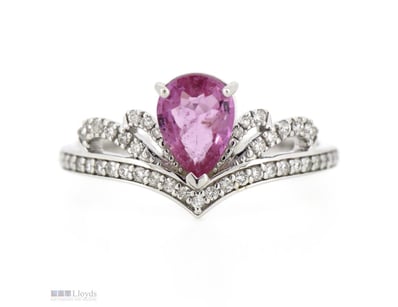 14K WHITE GOLD, PINK SAPPHIRE AND DIAMOND, TIARA S...