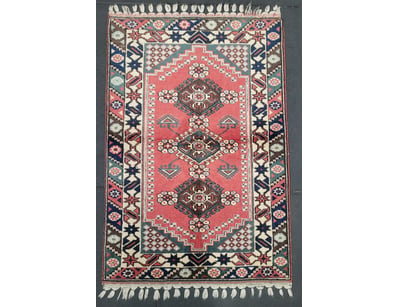 TURKISH ANATOLIAN HAND-KNOTTED WOOL RUG WITH GEOME...