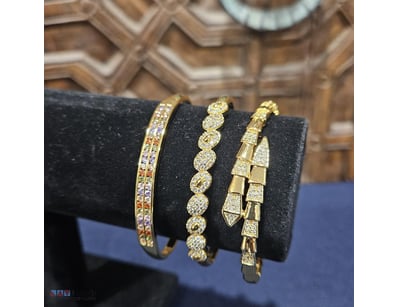 3XPCS YELLOW GOLD PLATED BANGLES WITH CUBAIC ZIRCO...