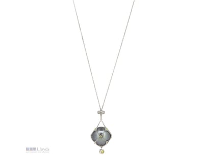 14K WHITE GOLD, CULTURED BLACK TAHITIAN PEARL, FAN...
