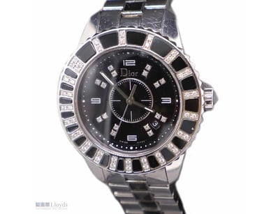 DIOR BLACK STAINLESS STEEL DIAMONDS CHRISTAL WATCH...
