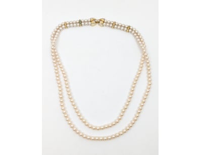 VINTAGE OROTON DOUBLE STRAND PEARL NECKLACE WITH F...
