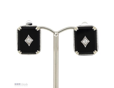 14K WHITE GOLD, BLACK ONYX AND DIAMOND, ART DECO S...
