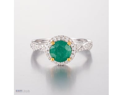 14CT WHITE GOLD ZAMBIAN EMERALD AND DIAMOND HALO R...