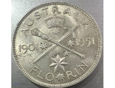 1951 AUSTRALIA PRE DECIMAL SILVER FLORIN SCARCE  
...