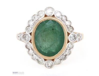 14K ROSE GOLD, EMERALD AND DIAMOND, VINTAGE INSPIR...