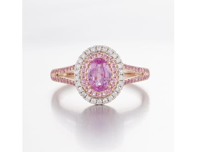 14CT ROSE GOLD PINK CEYLON SAPPHIRE AND DIAMOND DO...
