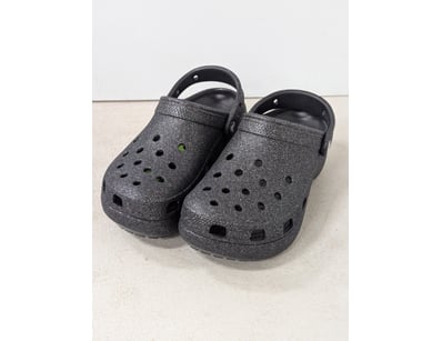 Shoes, crocs, black glitter finish, size W 6

