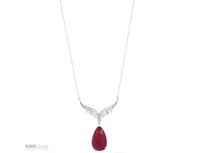14K WHITE GOLD, 19.19CT RUBY AND DIAMOND, NECKLACE...