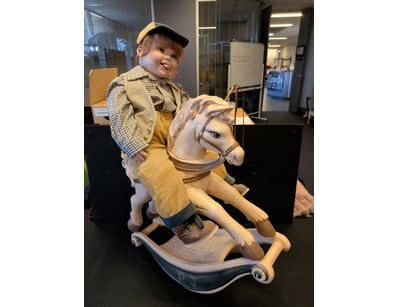 VICTORIAN-STYLE CARVED WOODEN ROCKING HORSE WITH C...