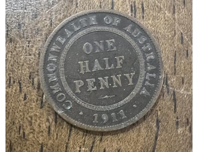 1911 AUSTRALIA KGV HALF PENNY RARE VERY FIRST YEAR...