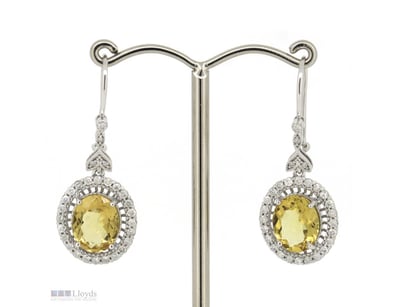 14K WHITE GOLD, HELIODOR AND DIAMOND, VINTAGE INSP...